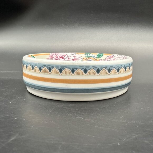 Vintage Soap Dish Floral Round Ceramic 1990s Flowers Bathroom Kitchen Decor - Picture 3 of 9